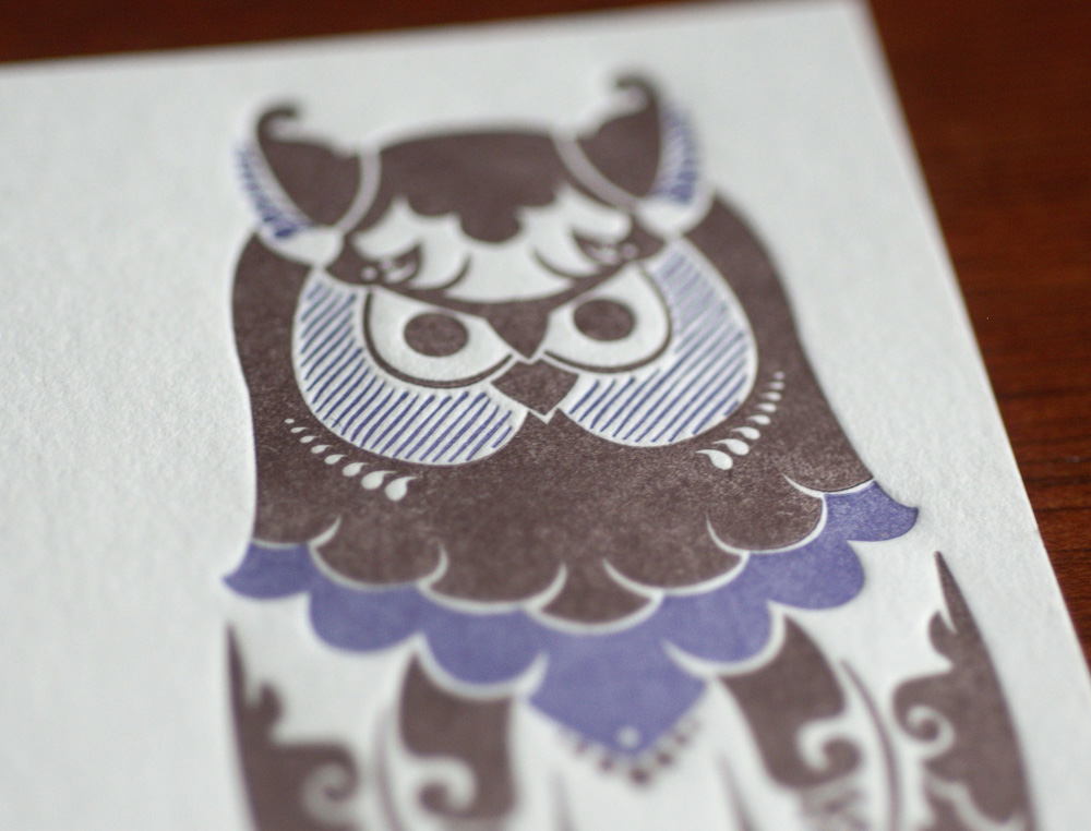 owl letterpress flat card